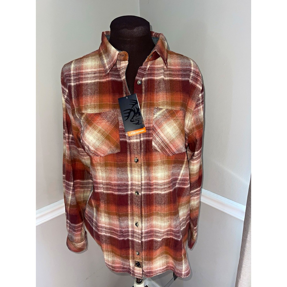 Legendary Whitetails Women's Rust Plaid Long Sleeve Button-Up Shirt Pockets L